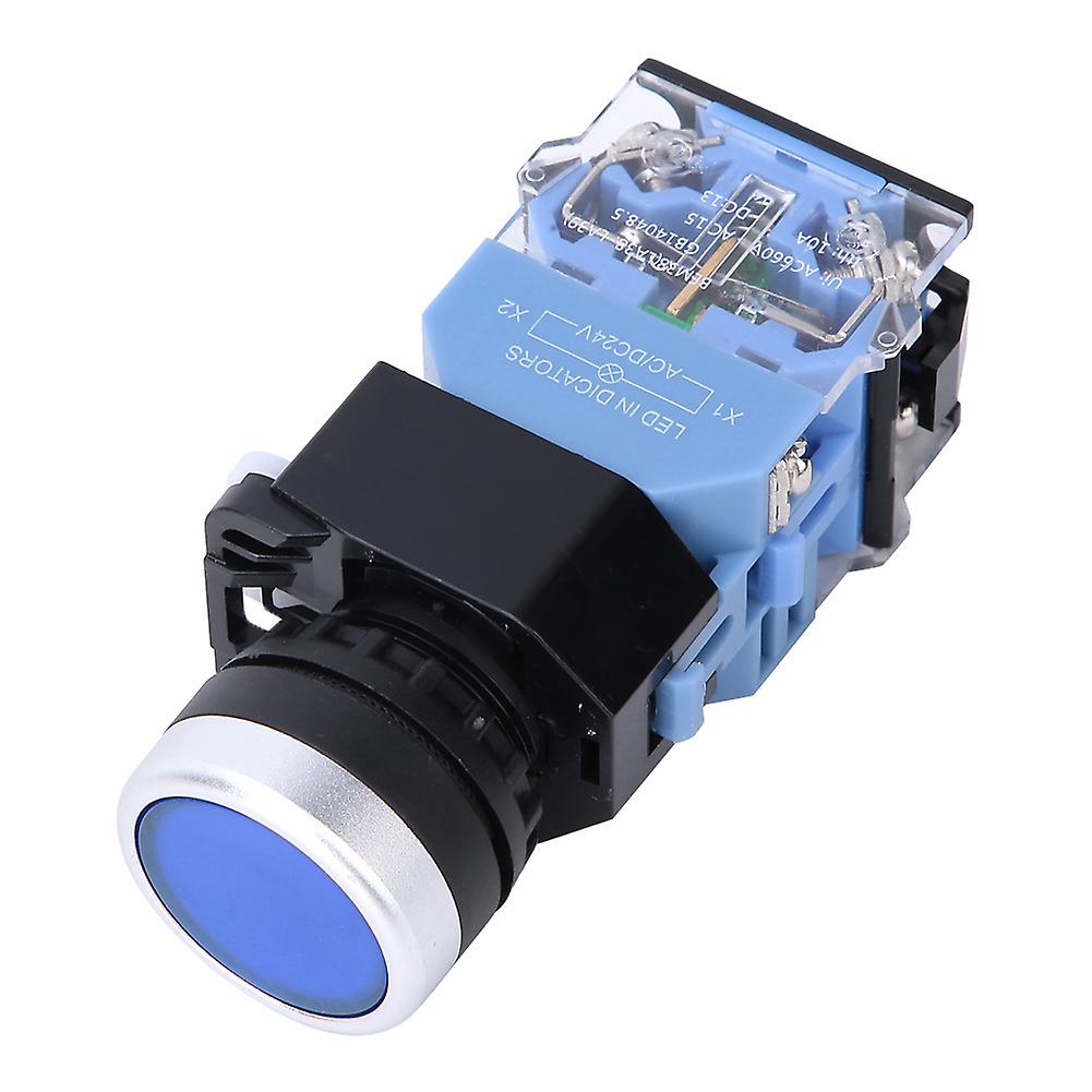 10 Pcs BEM38-11D Self-Reset Flat Head Button Switch 1 On 1 Off Button Switch 22mm(Blue Light)
