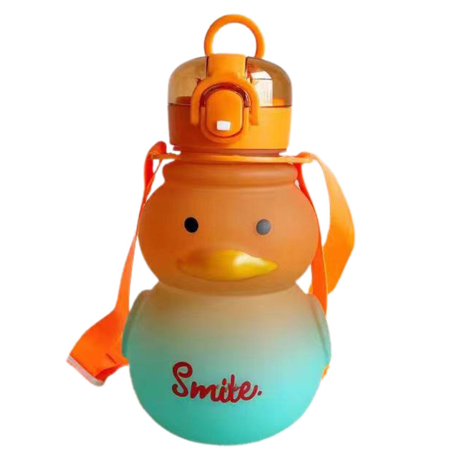 650ml Duck Water Bottle with Straw Lock Design Suspender One Key Open Transparent Lid Water-drinking