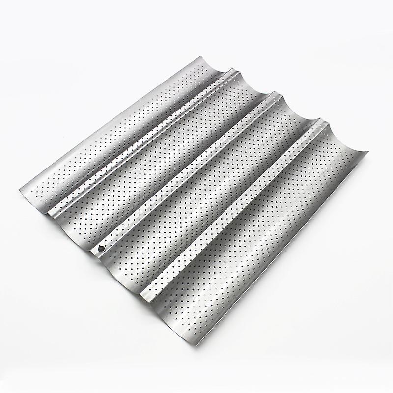 Baguette Baking Tray Perforated Tray Baking Molds Pan for French Stick Loaf Non Stick Baking Tray(1pc, silver)