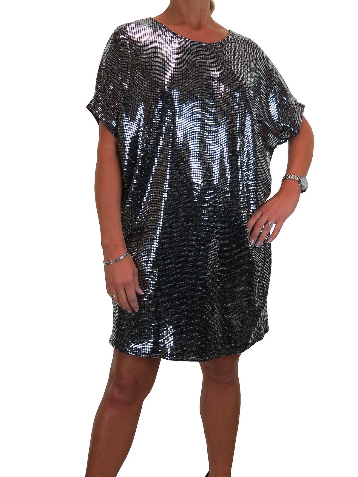 icecoolfashion Women's Sequin Embellished Shift Dress Oversized