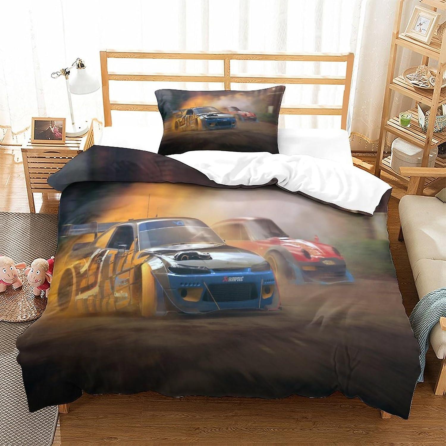 Bil Drifting Sängkläder 2 Piece Set 3D Påslakan med Örngott Sängkläder Set med dragkedja Allergivänligt mjukt mikrofibertäcke Singel