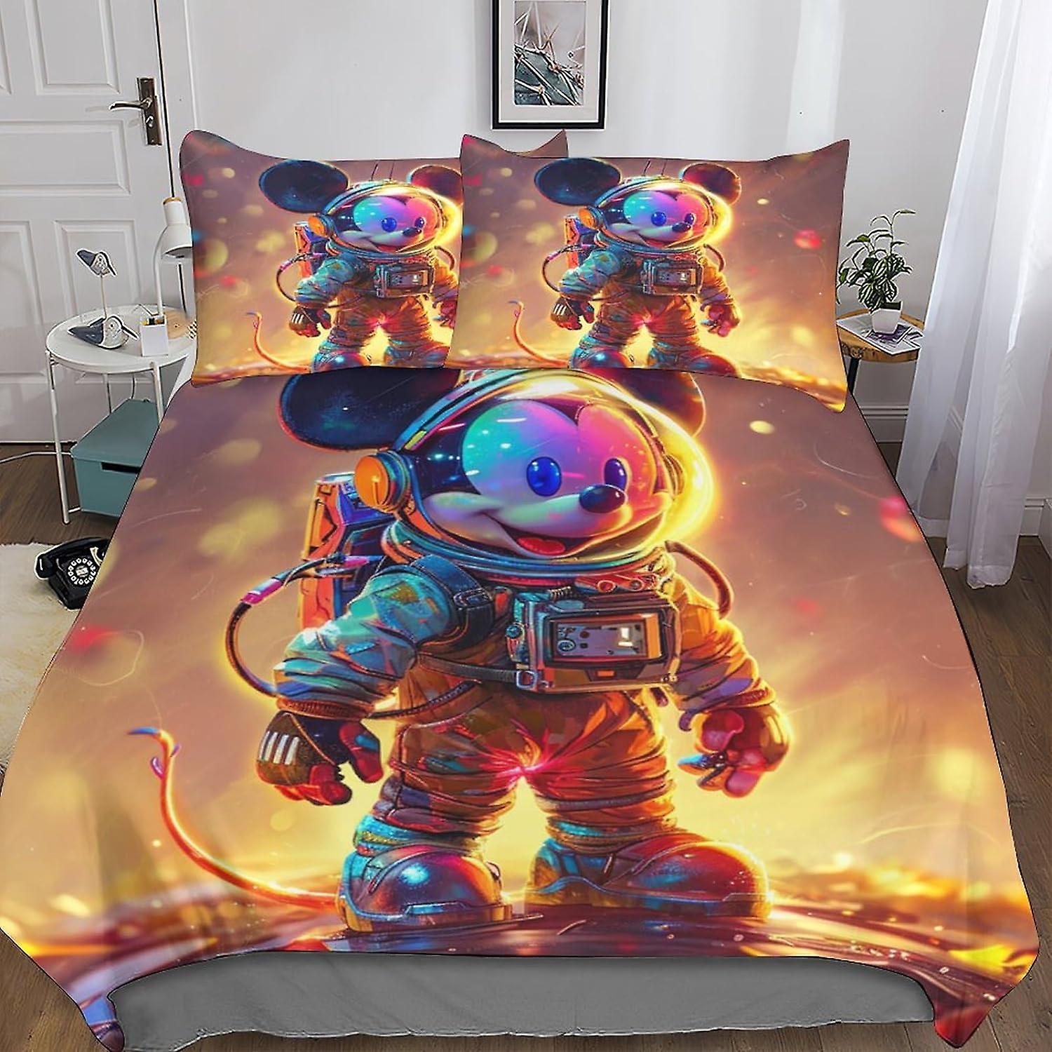 DSJackson Mickey Mouse 3D Print Duvet Cover Set - Microfiber Cartoon Bedding Sets with Hidden Zipper Closure, 3 Pieces Set with Pillowcases, Perfect f