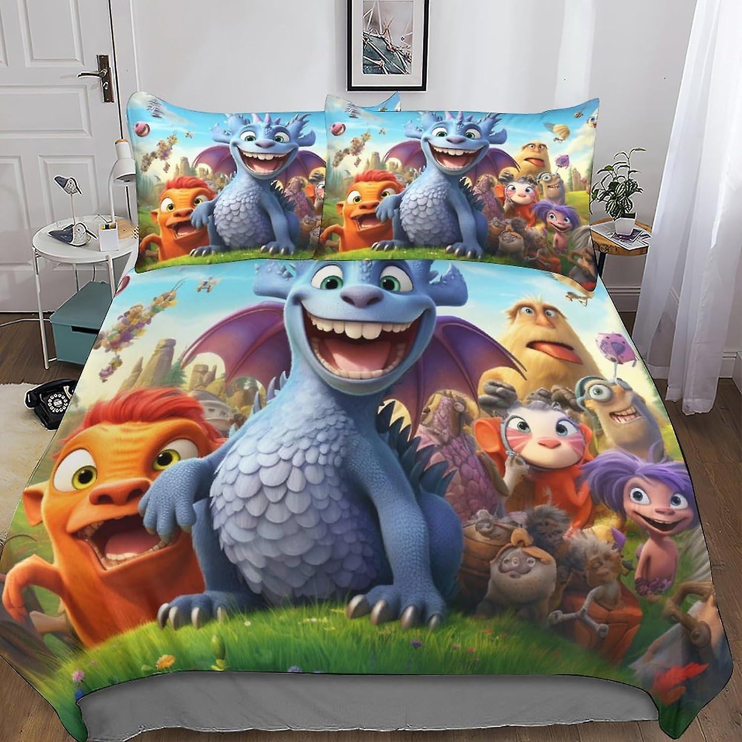 MYPALL Dreamworks Duvet Cover Bedding Set,3D Duvet Cover with Pillowcases, Animated Characters for Soft Microfiber Quilt Cover with Zipper Closure 3 P