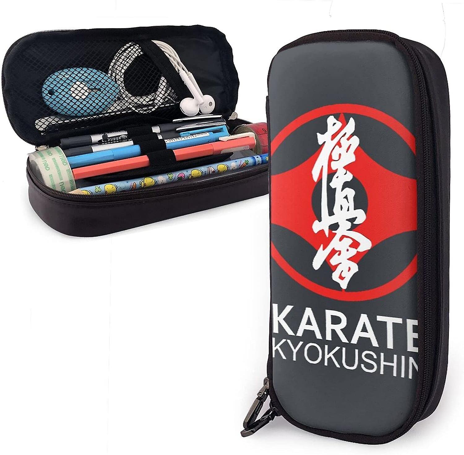 كيوكوشن كاراتيه رمز وكانجي أبيض نص جلدي مقلمة مقلمة حقيبة القرطاسية مكتب صندوق تخزين محمول صندوق مستحضرات التجميل مجلد bd002850