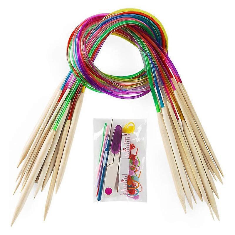 Circular Knitting Needles Set, 18 Size Bamboo Round Knitting Needles Set Double Pointed Knitting Needles for Hats Gloves Socks Scarfs (40cm/15.7inch)