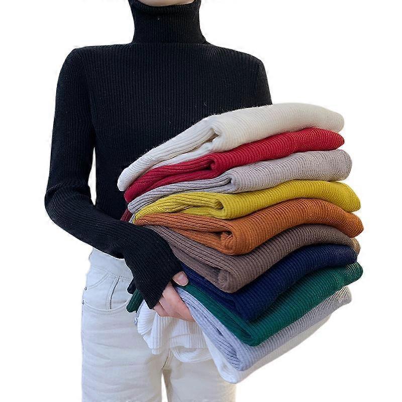 Kvinnor Pullover Turtleneck Tröja Höst Långärmad Smal Elastisk Koreansk Enkel Grundläggande Billig Bygel Enfärgad Topp