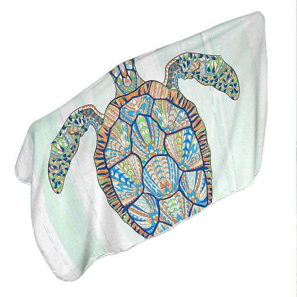 Green Blue Artistic Turtle Microfiber Beach Towel