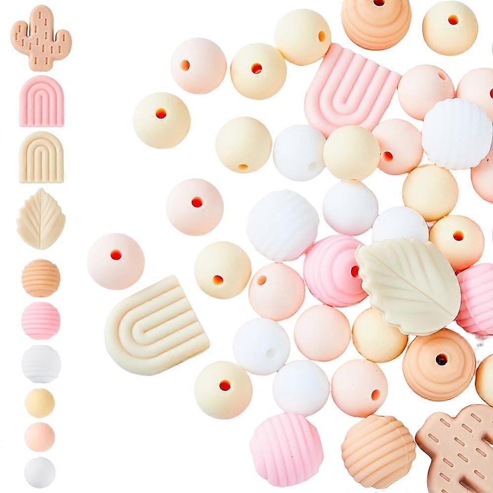 94pcs 11 Styles Silicone Beads Watercolor Soft Candy Color Beads Cactus Round Leaf shape