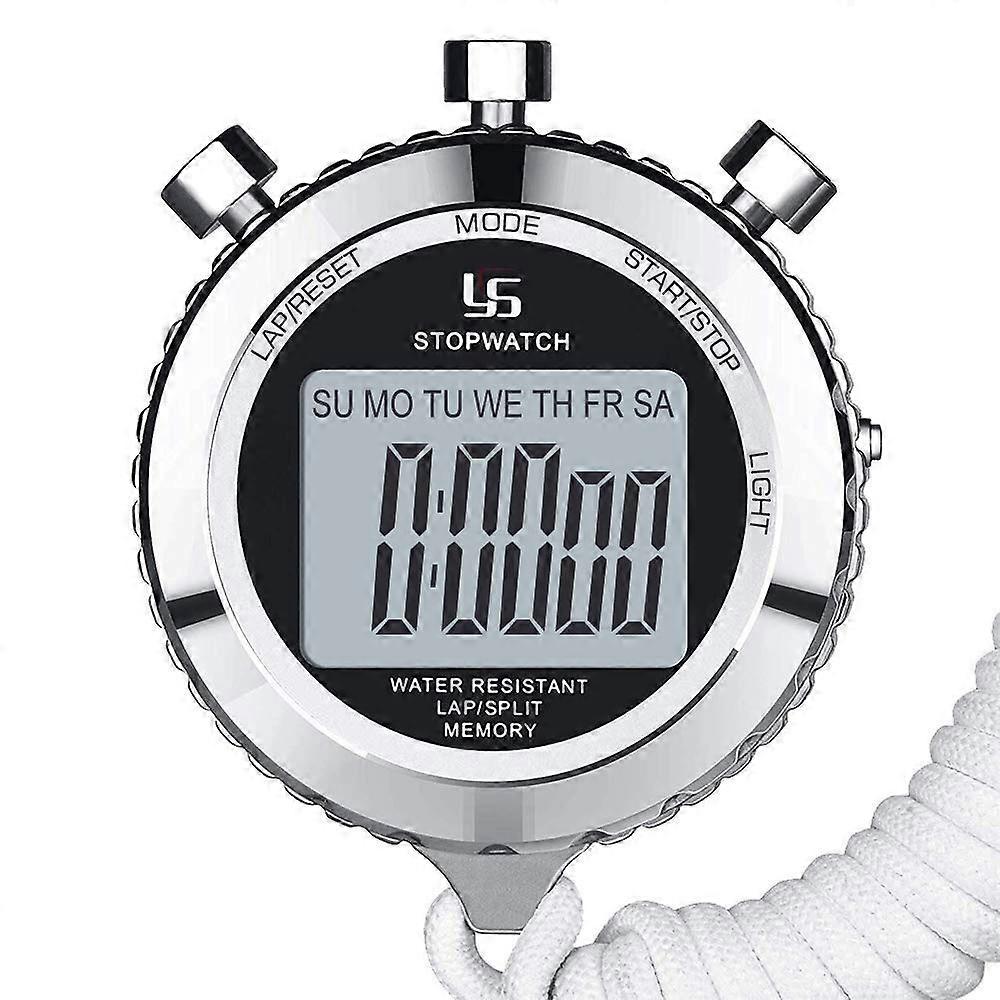 Stopwatch Metal Stopwatch Timer with Backlit 1/100th Second Precision 2 Lap Memory Digital Stop Watch
