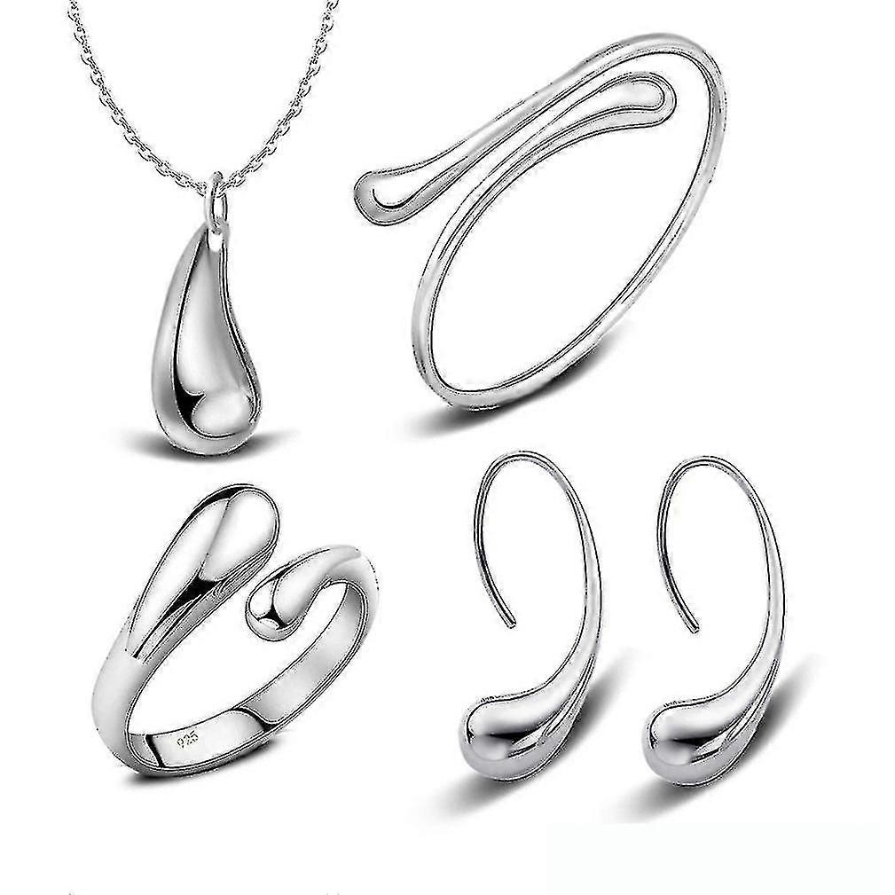 HMWY-Dewdrop مجموعة مطلي بالفضة سوار قلادة أقراط خاتم للاستخدام اليومي