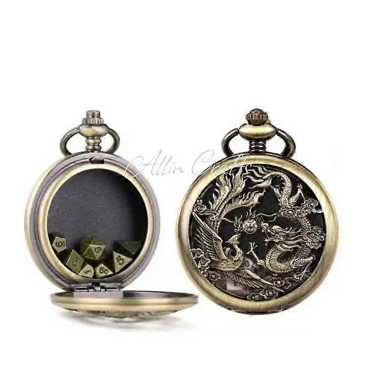 Dragon Pocket Watch Dnd Dice Xmas Gift Pendant 7pcs Mini Metal Dnd Dice For Dnd Dice Player Dragon Pocket Watch Case Dnd Dice