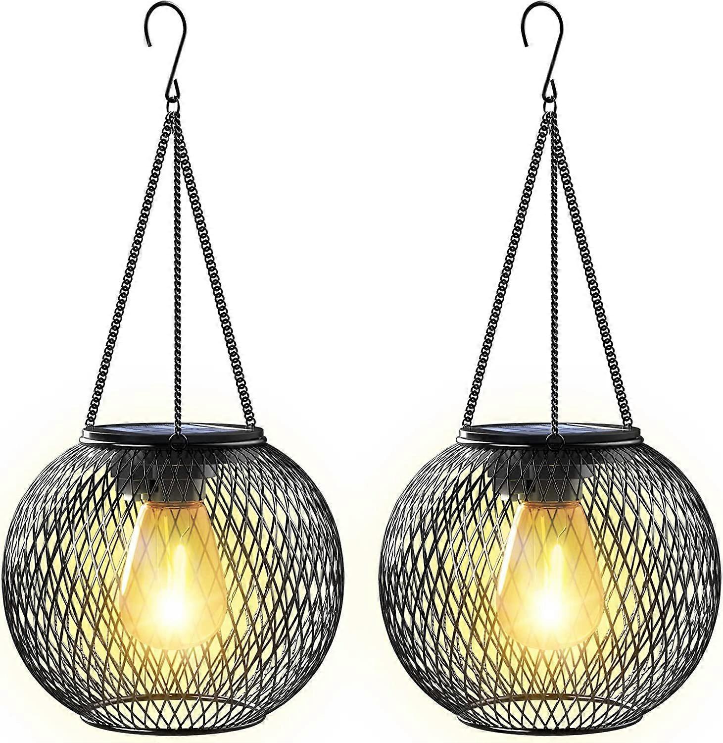 فانوس شمسي خارجي ، ضوء شمسي خارجي مقاوم للماء معدن زخرفي قلادة ضوء لفناء حديقة حديقة ممشى شجرة ، 2 عبوة 2024 جديد