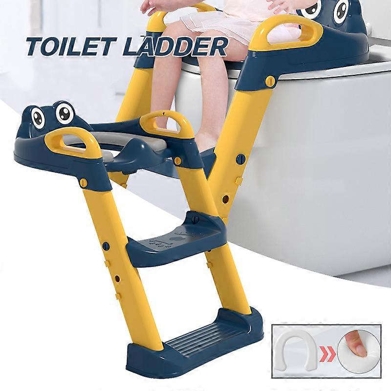 Kid's Toilet Seat with Step Stool Ladder & Handle Adjustable Step Cartoon Design