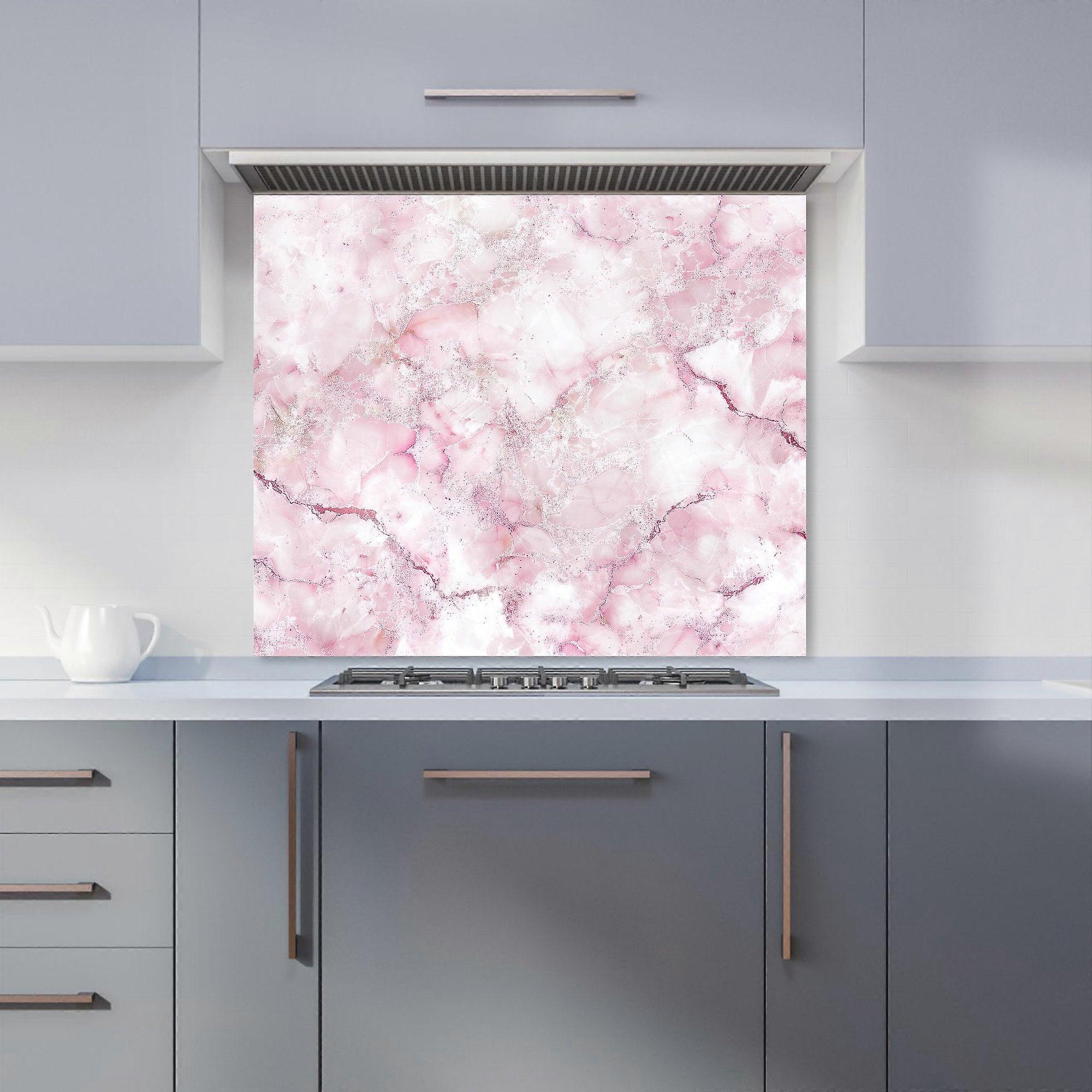 Pink And White Quartz Effect Kitchen Splashback