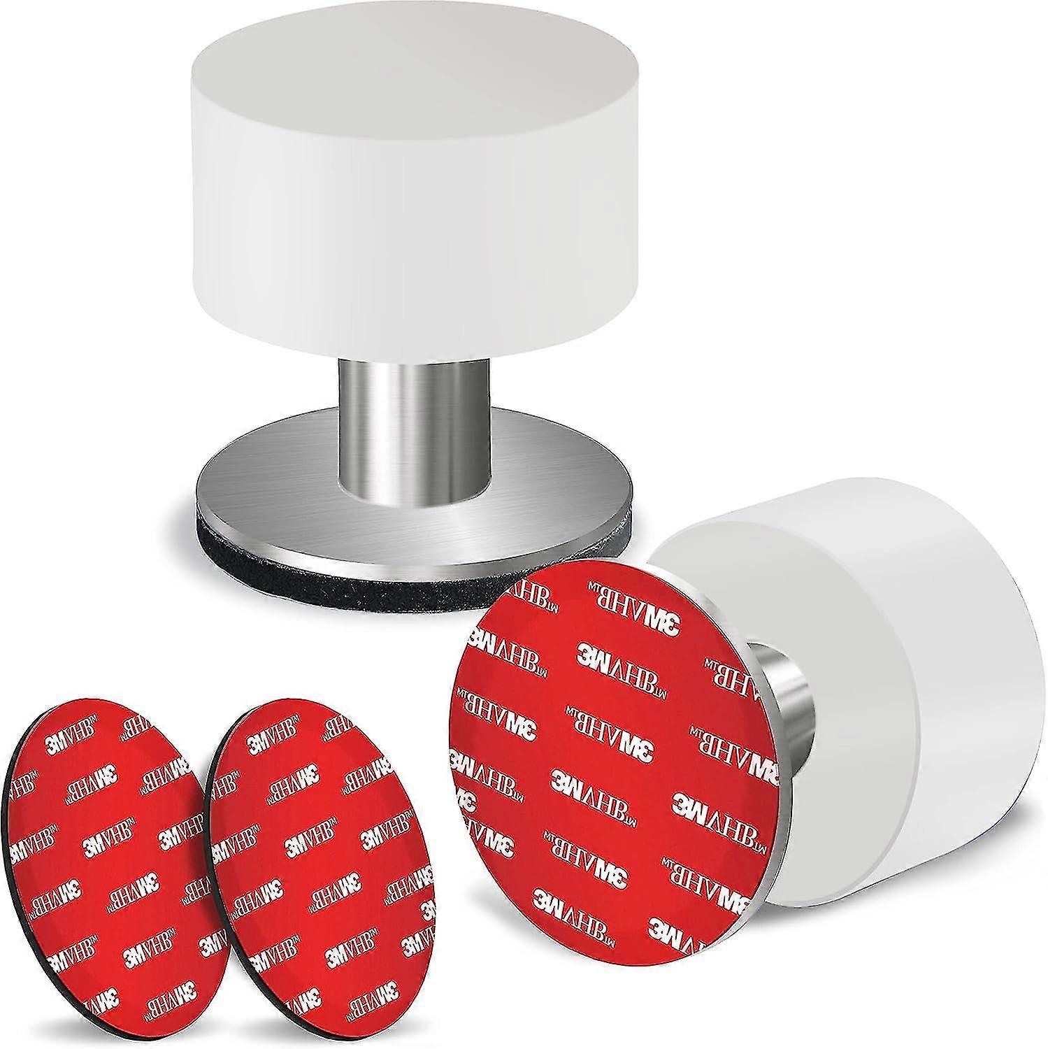 2er-Pack Türstopper mit extra Aufklebern, selbstklebender Türstopper mit weißem Gummi &; Edelstahlgehäuse