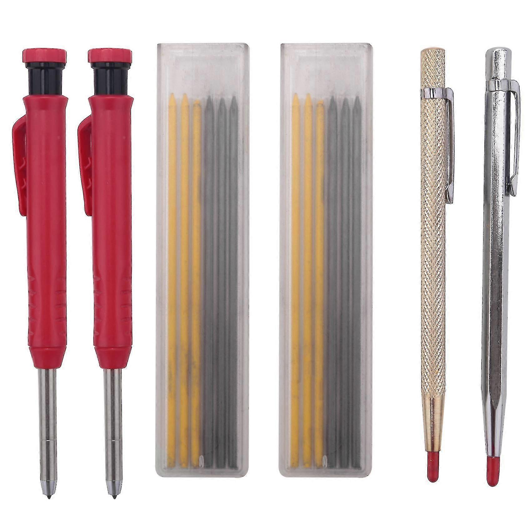 2 Mechanical Carpenter Pencils,2 Carbide Tip Scriber And 12 Refills