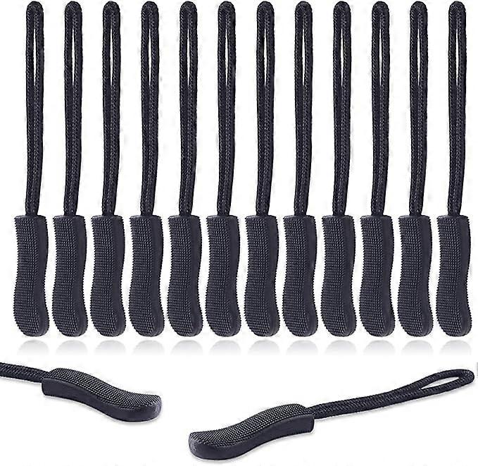 12 Pack Zipper Pull Replacement, Golf Bag Zipper Pull Replacement Tab for Backpack, Jackets, Pants, Boots, Coats, Luggage - Black(Universal Extender)