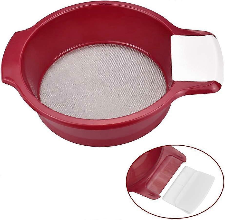 Flour Sieve with Stainless Steel Fine Mesh,2 Plastic Handle Grip and Scraper,Sifter Baking Strainer,Rice Sugar Filter