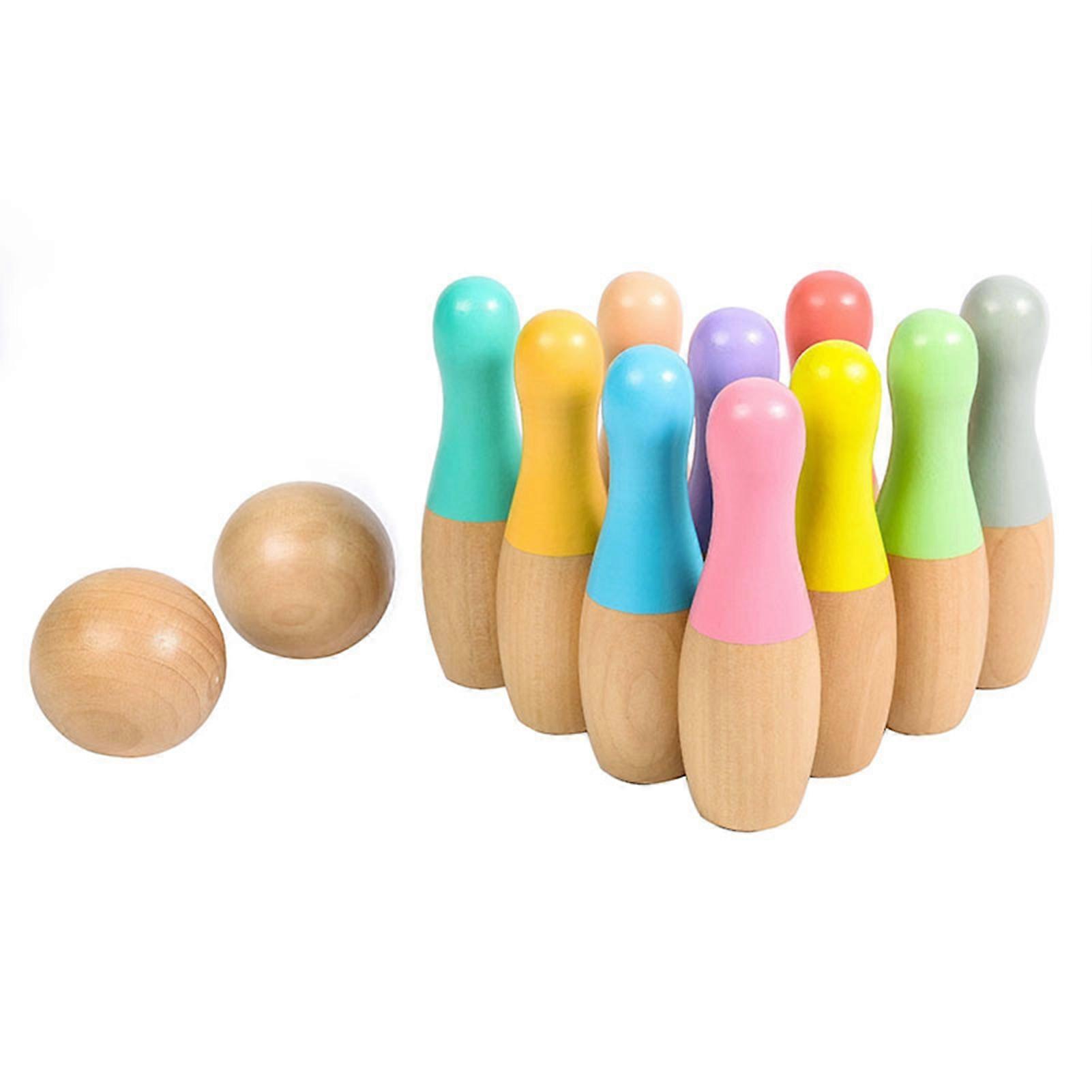 Kaesi 1 Set Bowling Toys Smooth Surface Multipurpose Non-deform Burr-free Safe Use Entertainment Wooden Indoor Outdoor Bowling Game Set for Children