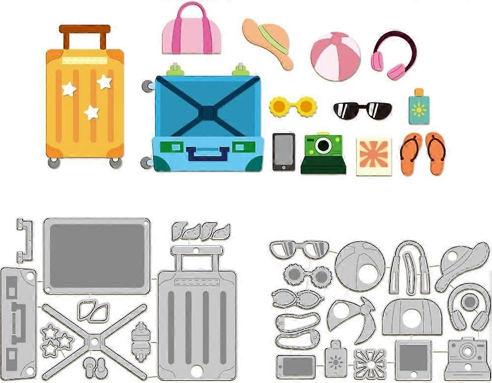 2 Sets Travel Suitcase Vacation Cutting Dies for DIY Scrapbooking Metal Lady Bag Trunk Die Cuts Embossing Stencils Template for Paper Card Making Deco