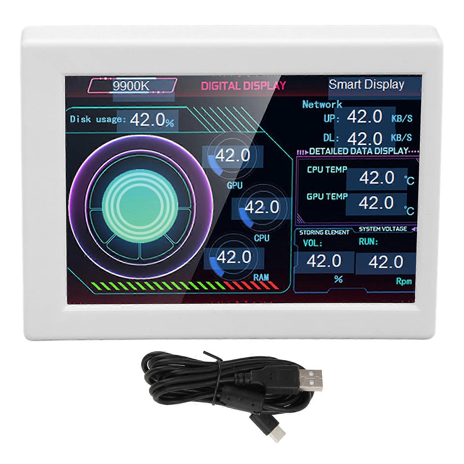 Moniteur de température d'ordinateur 3,5 pouces IPS Type C, gradation continue, éditeur de thème rotatif, moniteur de données CPU PC pour châssis de bureau, blanc