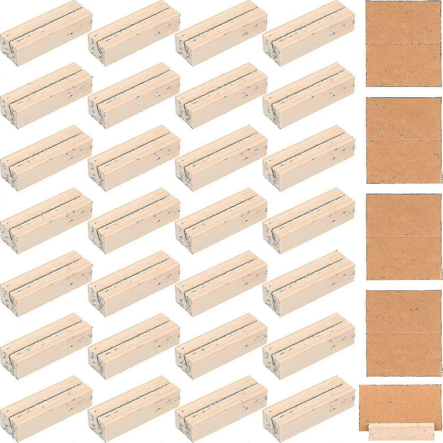 30個の木製サインホルダー、木製テーブル番号スタンド、カードホルダー、紙カード付き、結婚式用