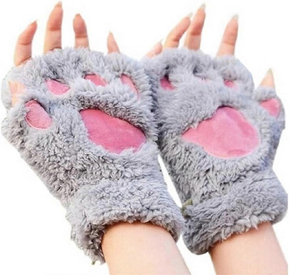Cat Claw Bear Paw Fingerless Winter Plush Gloves 1*Pair