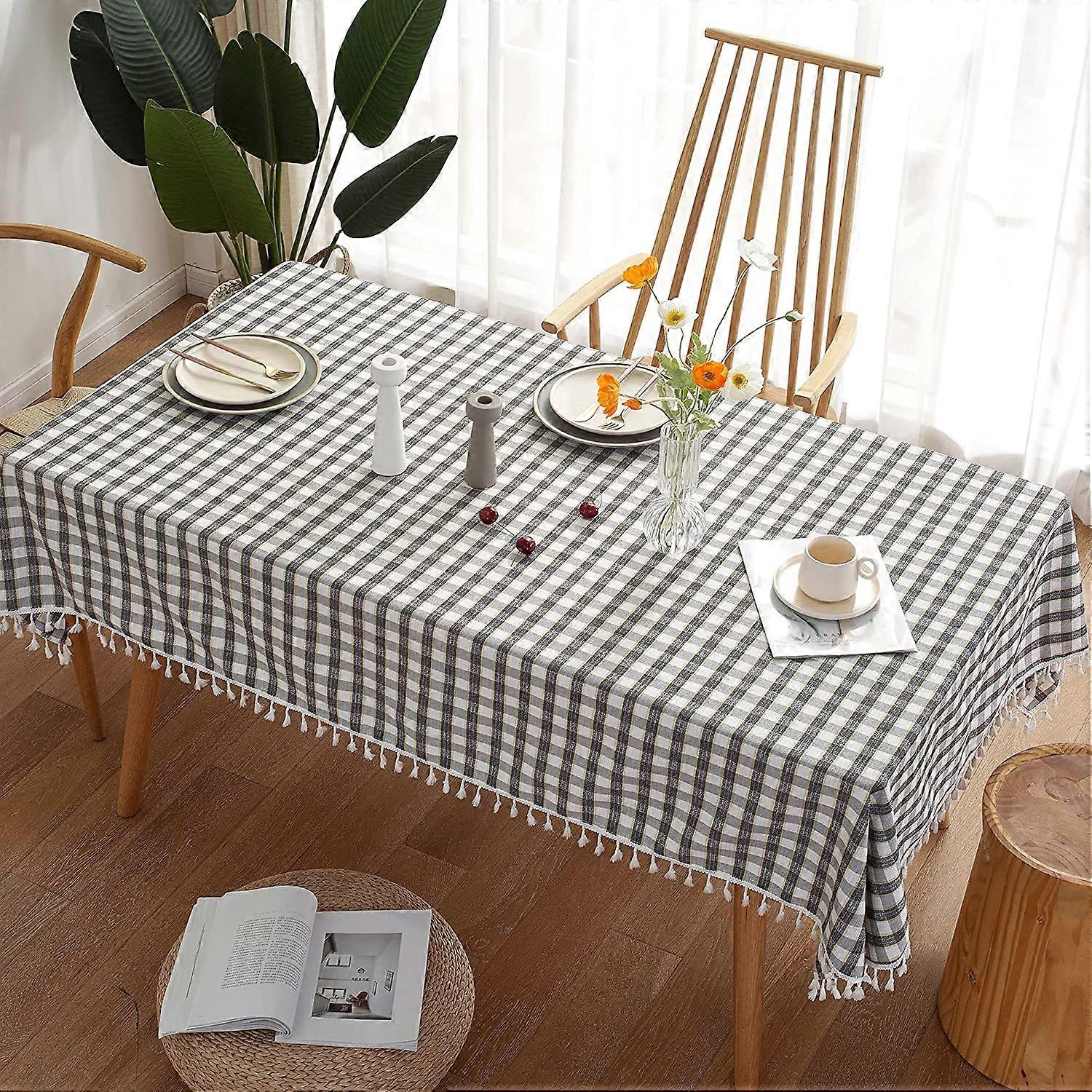 Tablecloth for Dining Table Rustic Table Cover, Farmhouse Kitchen Table Cloth, Cotton Linen Fabric Small Rectangle Table Cloths for 4 to 6 Seats, Blac