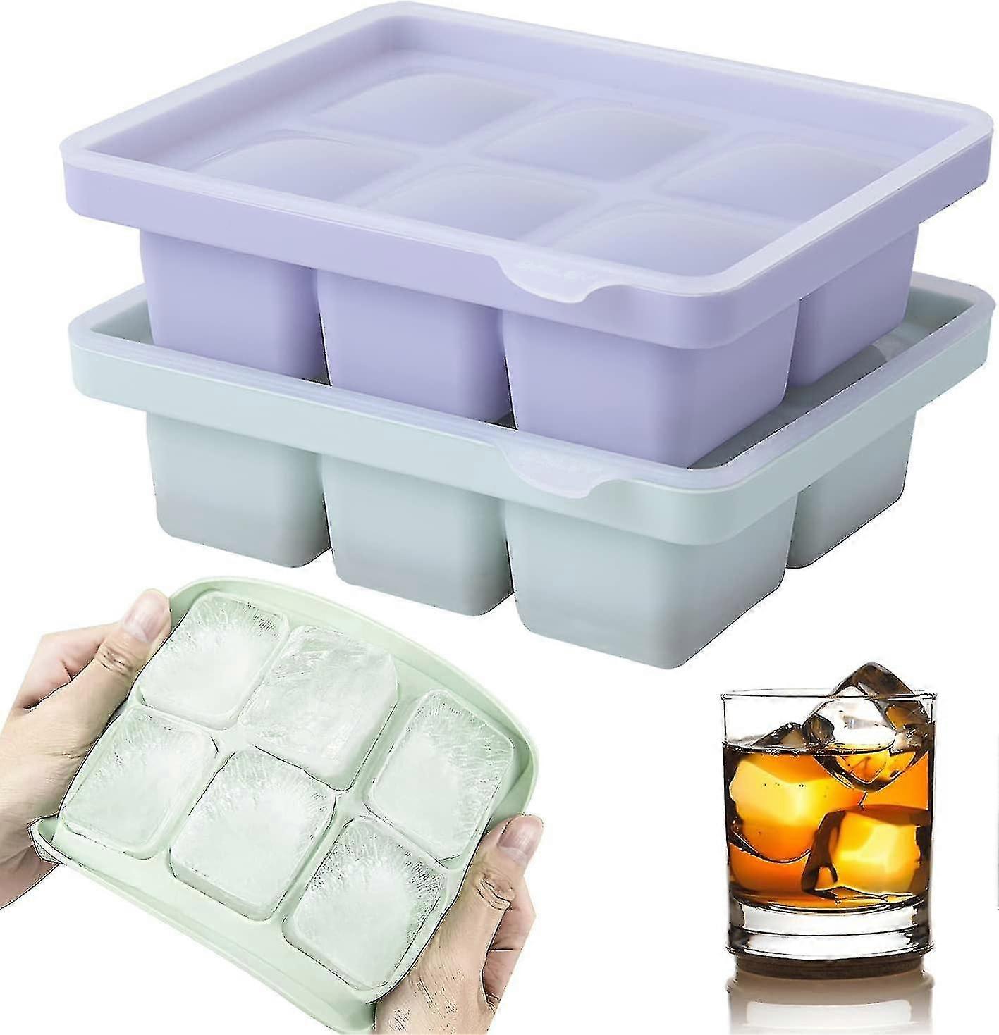 Tizzy Pcs Ice Cube Molds, Large Ice Cube Tray With Lid Stackable And Dishwasher Safe, Silicone For Whiskey, Cocktails And Baby Snacks Drinks, Bpa Free