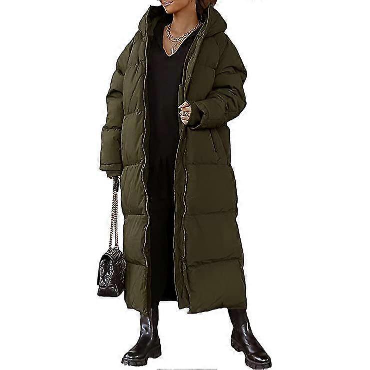 Women Long Quilted Coat, Hooded Length Long Sleeve Puffer Jacket