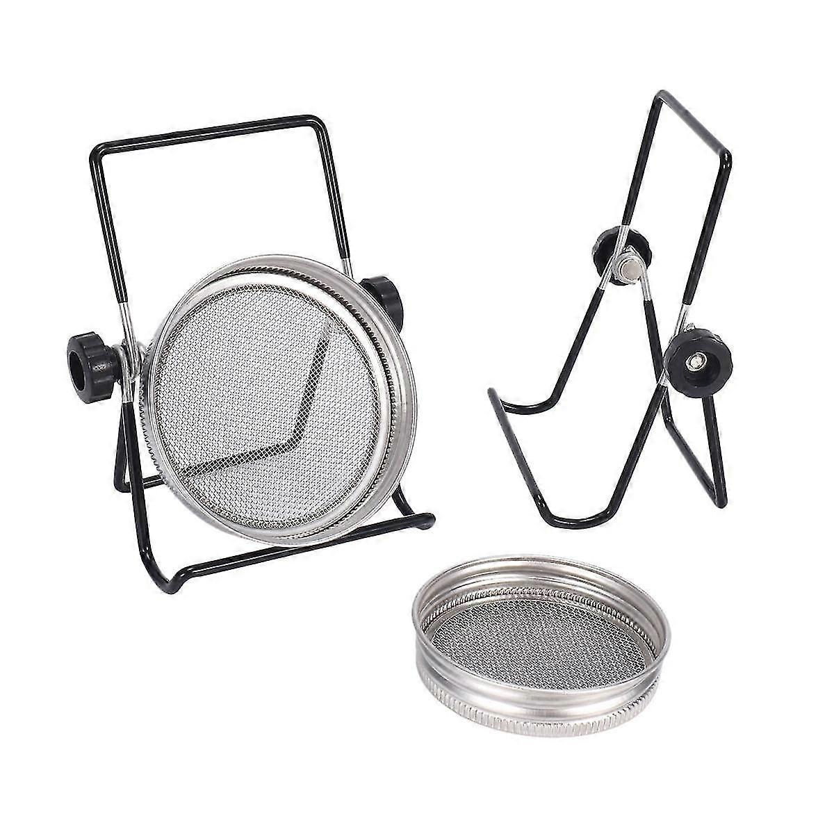Sett med nettinglokk til spirekrukker - 4 stk. spirelokk, skjerm i rustfritt stål, 2 spirestativer, pakke F