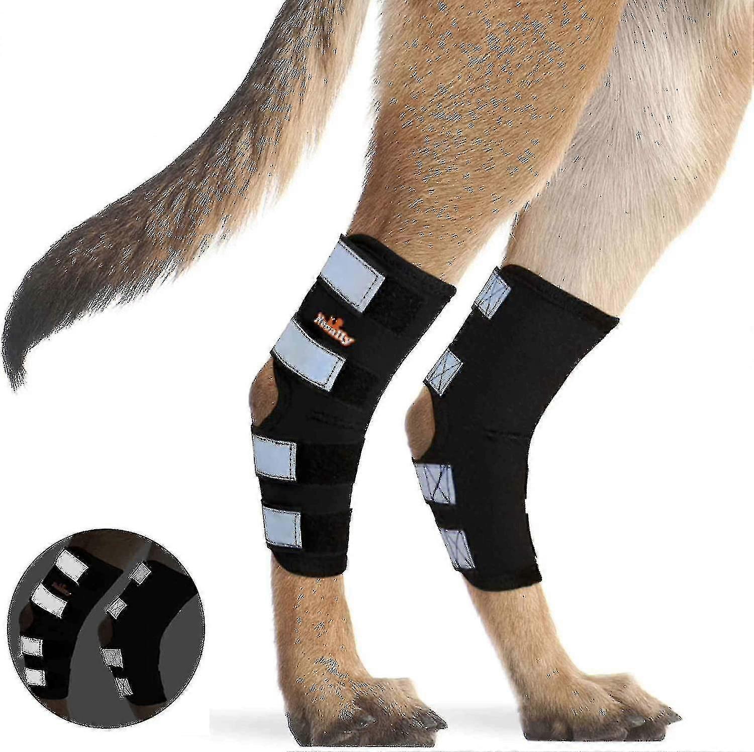 Dog Rear Leg Brace - Canine Hock Joint Support for Injury Sprain Protection - Safety Reflective Straps (1 Pair)