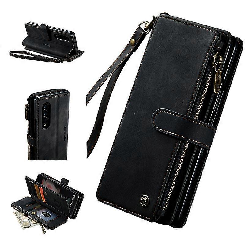 Samsung Galaxy Z Fold 5 Wallet Case, PU Leather Strap Wristlet Flip Case