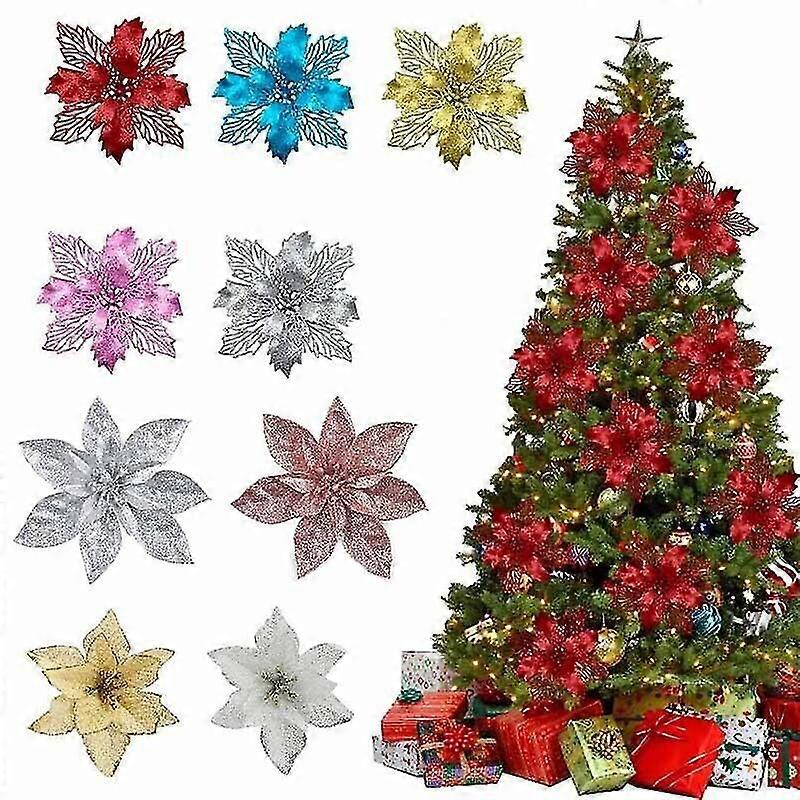 10x karácsonyi nagy 15cm mikulásvirág csillogó virágfa függő parti dekoráció ajándék _au