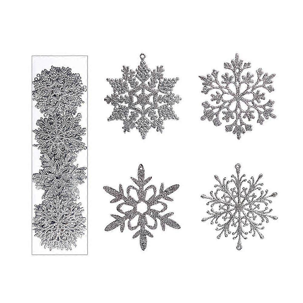 Glitter Snowflake Ornaments, Plastic Snowflake Christmas Hanging Decor