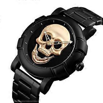 Carving Skull Head Watch Men Women Stainless Steel Unisex Black Gold Steampunk Watches Ladies Reloj Male Sculpture Clock Mexico