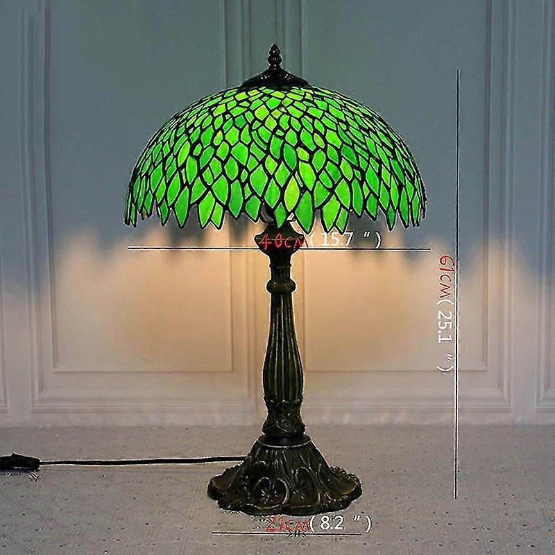 Tiffany Glass Lampada da tavolo Led moderna Creative Green Leaf Desk Light per casa soggiorno studio comodino decor Profondità 40cm UK plug-Button ...