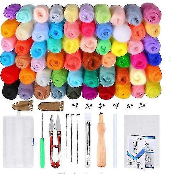 Nål filting sett, 50 farger tørr toving ull for toving håndverket DIY