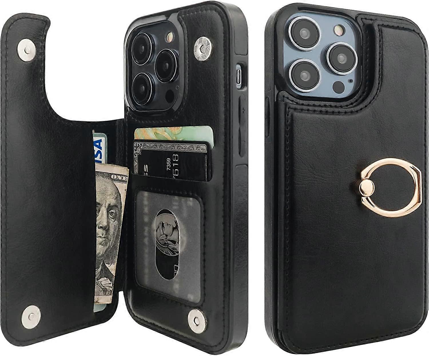 for iPhone 14 Pro Wallet Case with Card Holder, 360 Rotation Ring Kickstand RFID Blocking PU Leather Double Magnetic Clasp Shockproof Cover for Women