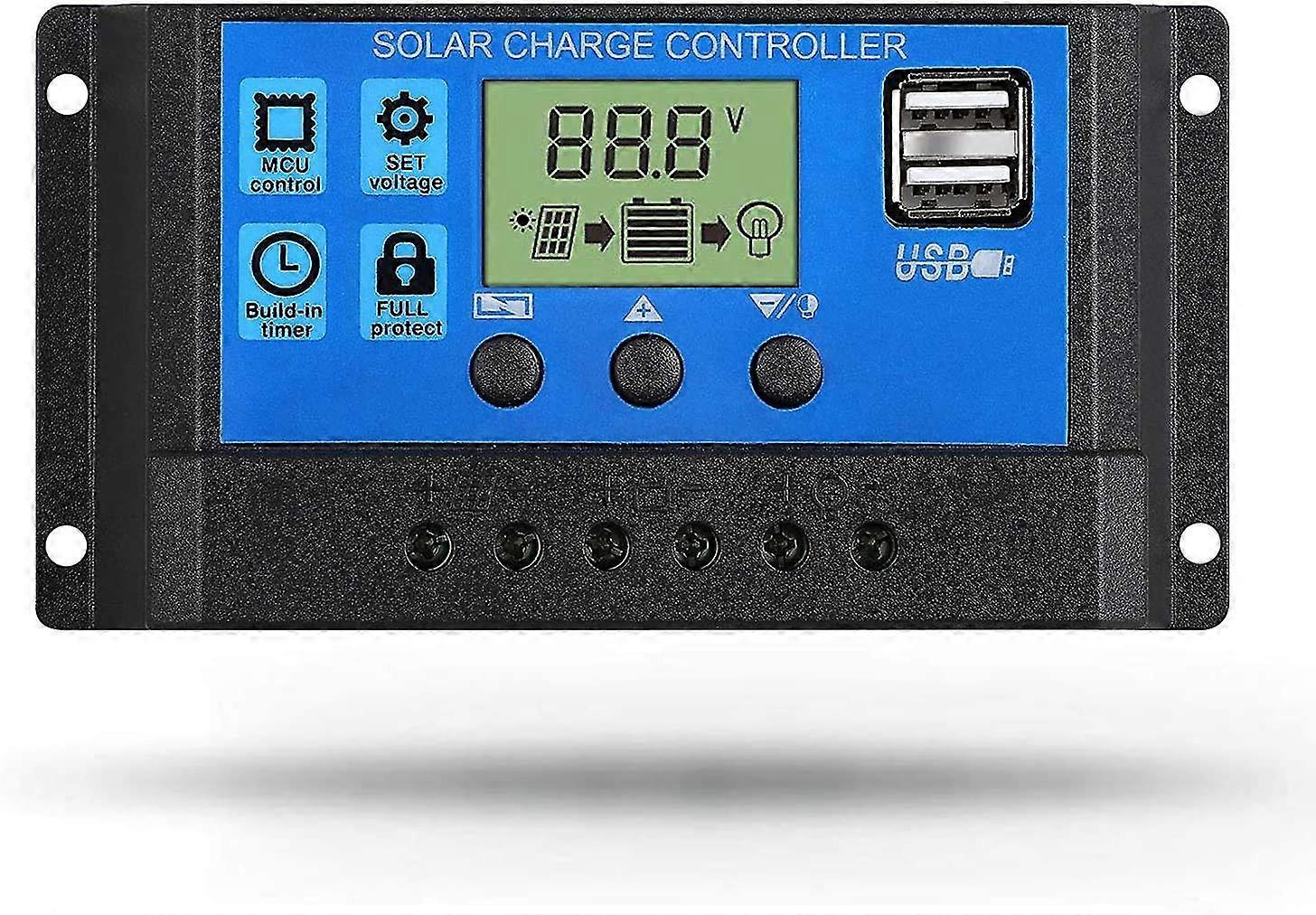 Solar Charge Controller, 30a Solar Panel Controller 12v/24v Pwm Auto Parameter Adjustable Lcd Display