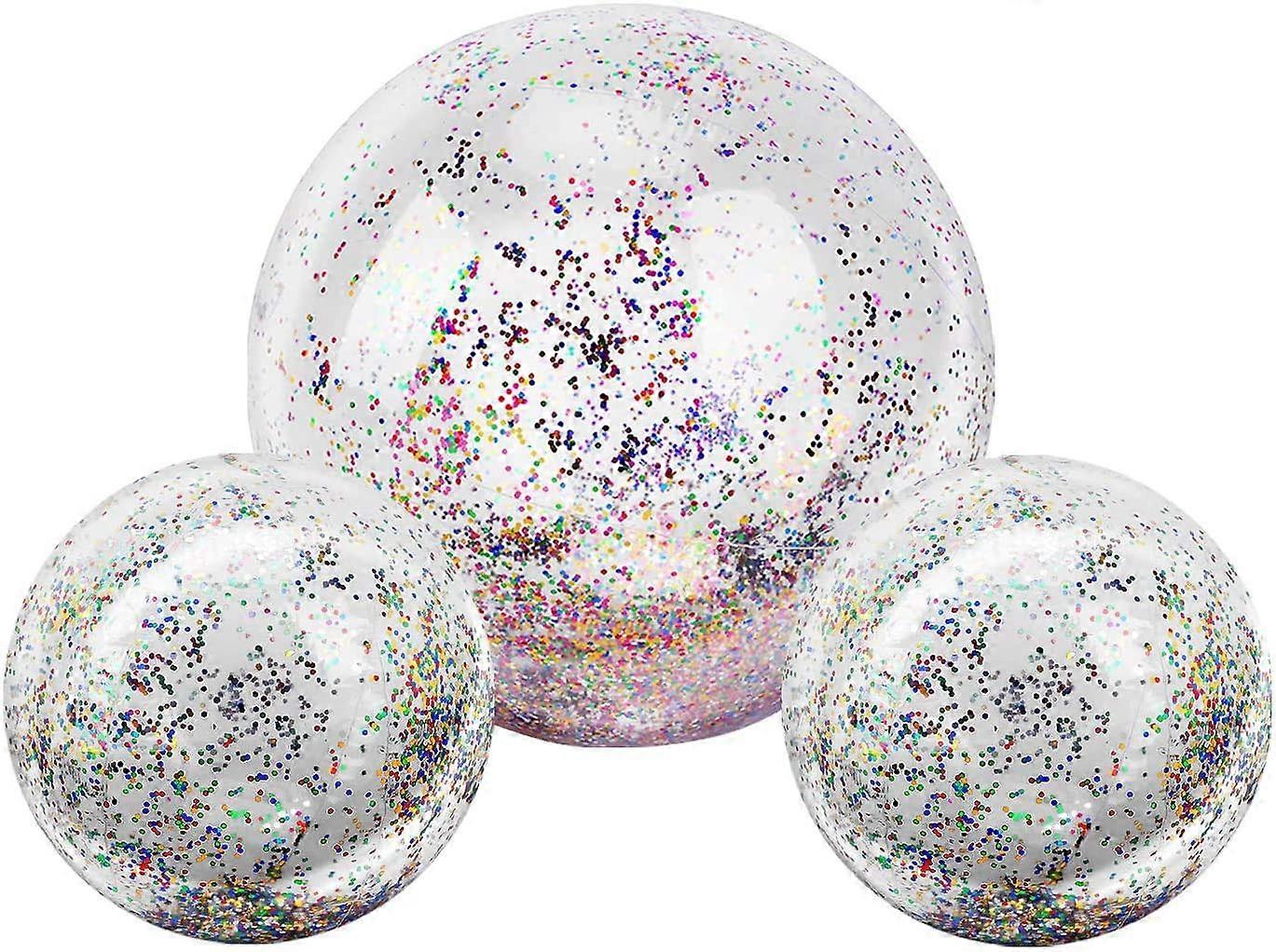 Inflatable Beach Ball, (3 Pack) Giant Glitter Beach Ball Summer Swimming Balls Floatable