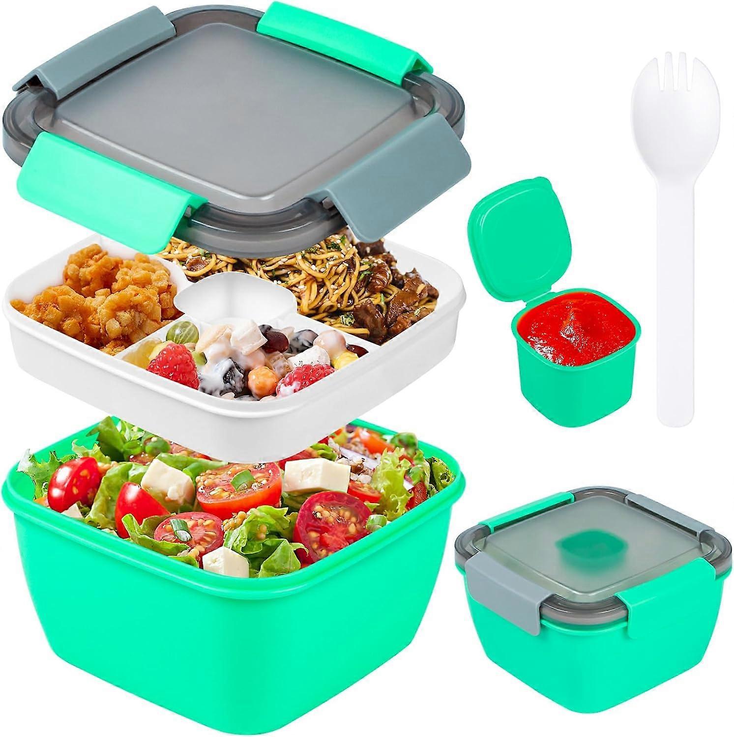 1500 ml Lunchbox mit Fach, Lunchbehälter, Lunchbox mit 3 Fächern, Bento-Box für das Mittagessen, Salatbox to go Salatbehälter für Erwachsene (Grün)