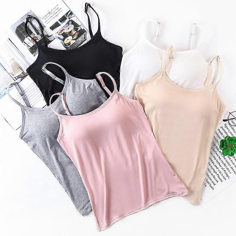 Women's Slim-Fit Camisole, Basic Solid Pack of 4, Modal Airy Soft Comfy Tank Tops , Cami Undershirt with Built-in Shelf Bra, Summer Sleeveless Tank To