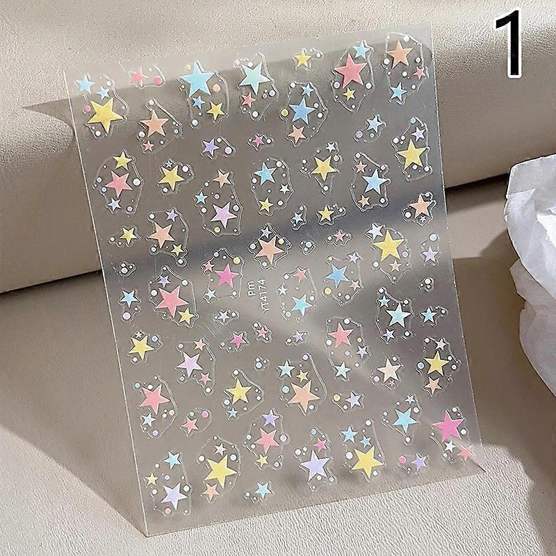 5D Relief Kawaii Colorful Star Nail Art Stickers Multi Macaron Mangxing Nail Decorations Self Adhesive Decals Accessories DIY
