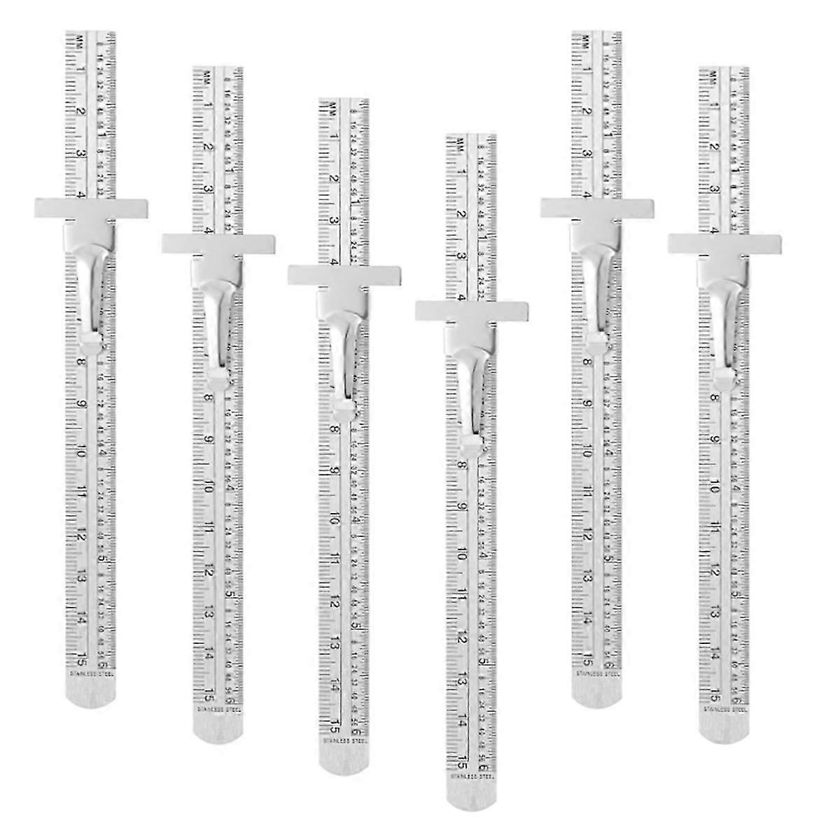 6pcs Pocket Ruler With Detachable Clips Precision Pocket Ruler Metric Ruler Stainless Steel Scale Machinist Ruler 6inch