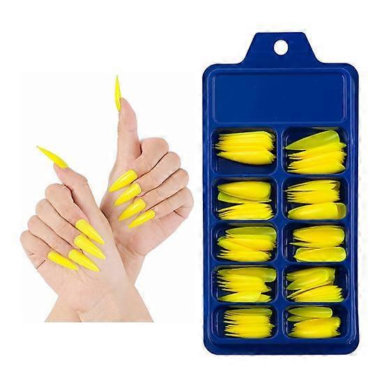 100Pcs/Set Full-paste Pointed Fake Nail Solid Color Manicure Sticker Accessories