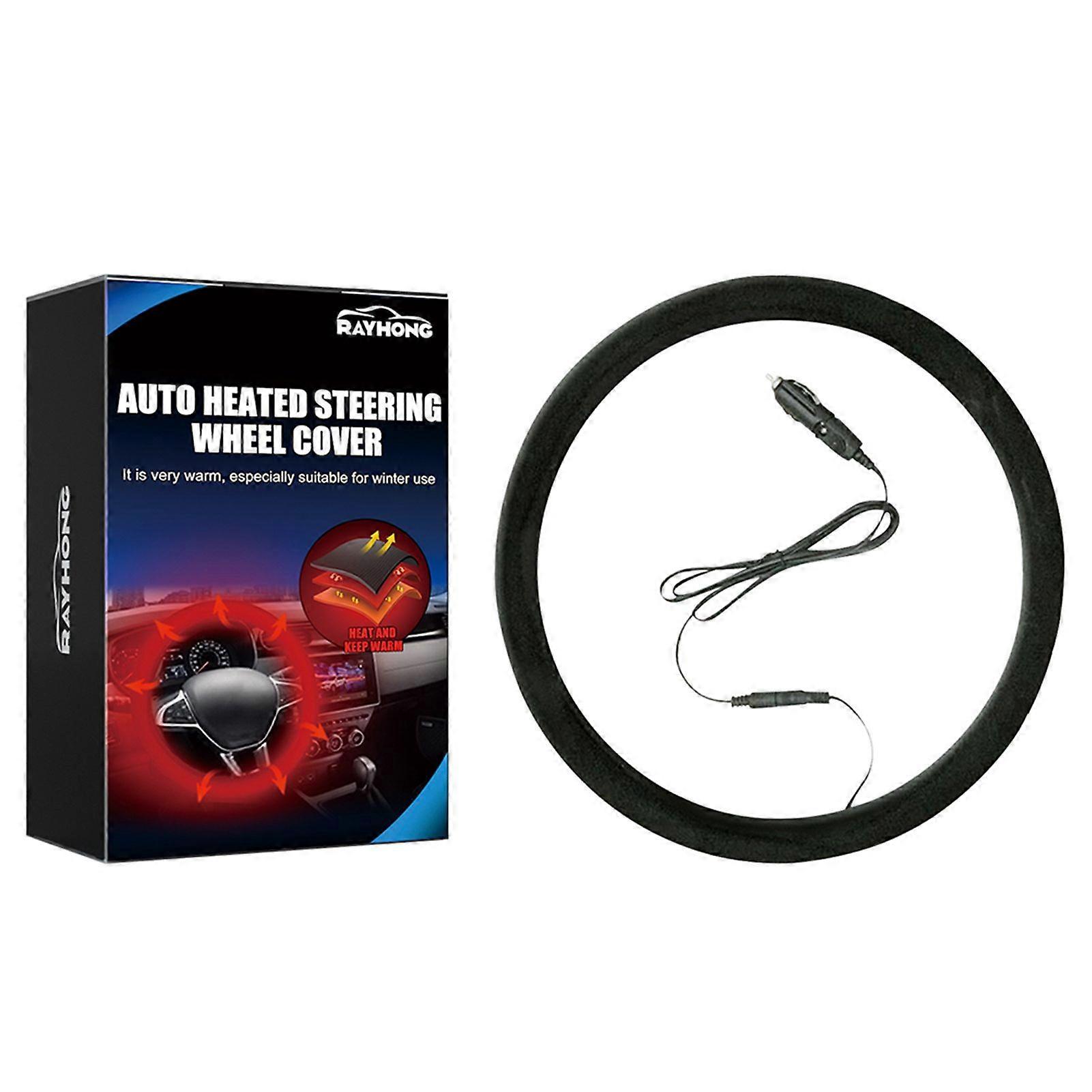 Heated Steering Wheel Cover Universal 12v Plug in Wheel Sleeve Fast Heat Soft Hand Warmer