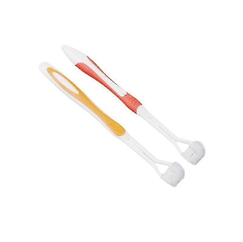 Autism Toothbrush Three Bristle Travel Toothbrush For Complete Teeth And Gum-care, Great Angle Bristles Clean Each Tooth, Soft And Gentle (red, Yellow