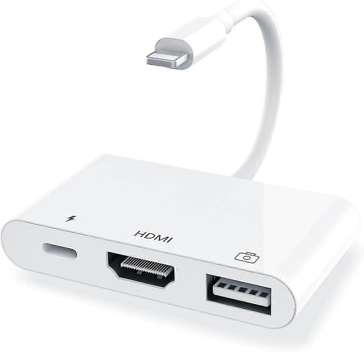 Adapter, 3 In 1 Usb Camera Adapter With 1080p Digital Av Hdmi Adapter + Charging Splitter, Support Usb Flash Drive, Midi Keyboard, Mouse
