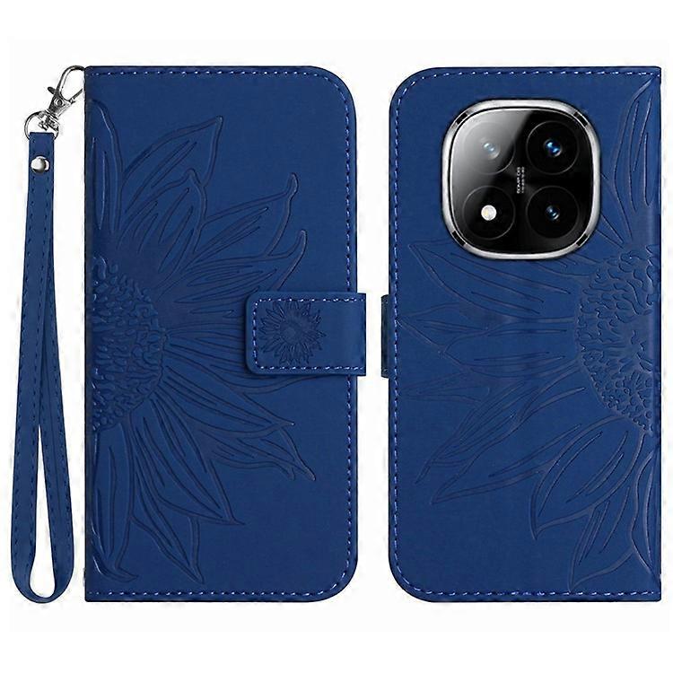 Compatible For Xiaomi Redmi Note 14 Pro 4G Case Sunflower Imprint Leather Wallet Phone Cover with Wrist Strap